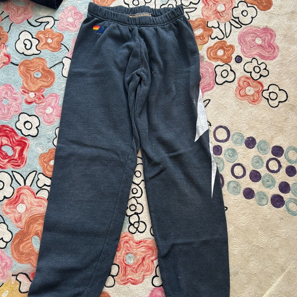 Black with white lightning bolt aviator nation sweatpants
